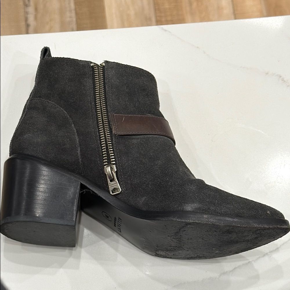 All Saints Grey Black SuedeAnkle Boots with Silver Buckle - Picture 5 of 7